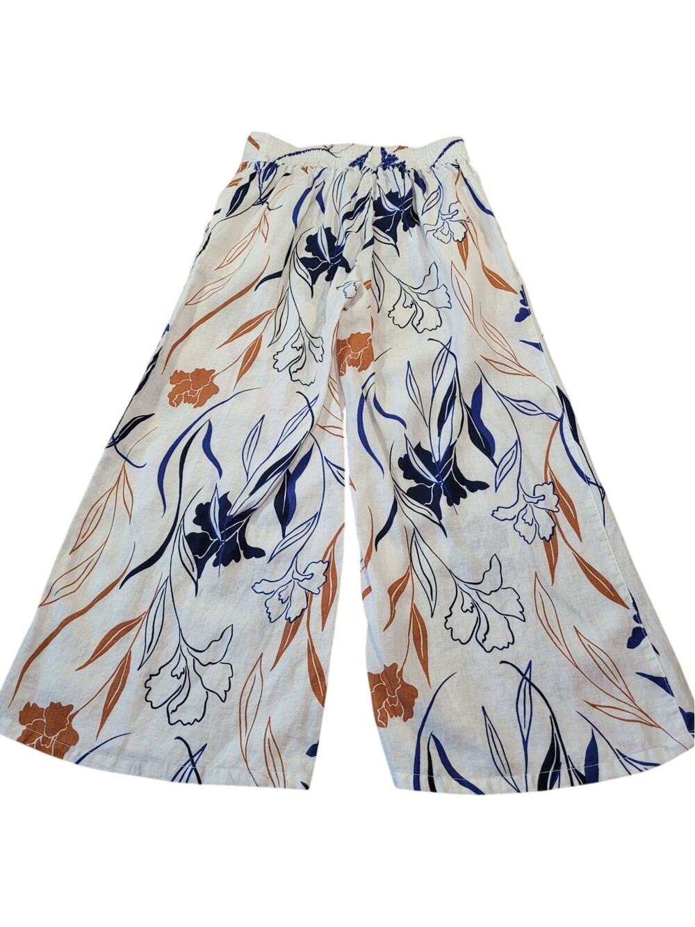 Rachel Roy Linen Floral Wide Leg Crop Pants Resort Boho XS